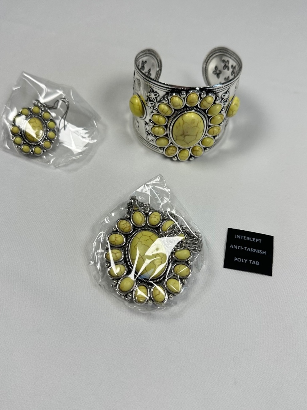 Shop LC Howlite Jewelry Set Necklace 26 " Earrings Bracelet Stainless Steel NIB